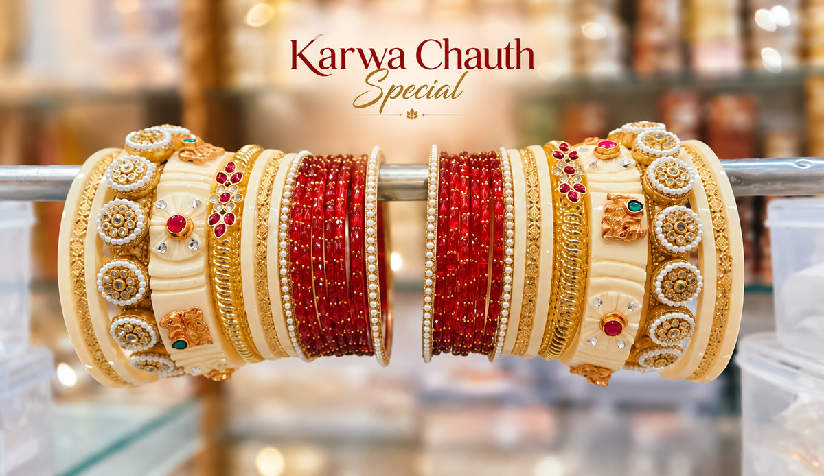 Karwa Chauth traditional red and ivory Chuda Set for women