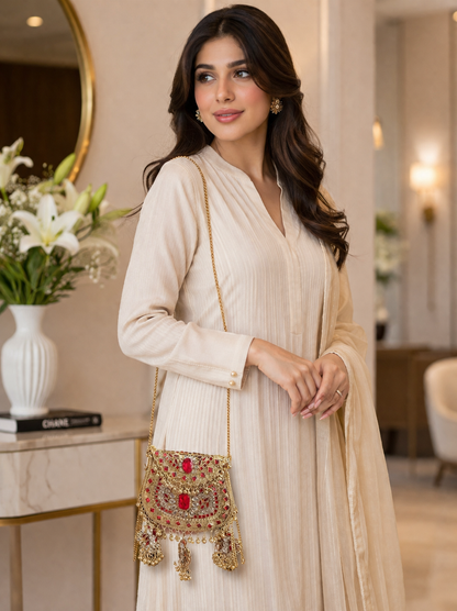Kashmiri-inspired designer mini clutch with traditional detailing