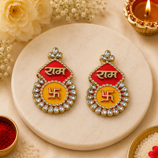 Kundan diamond stone Swastik Ram Ram Suun pair