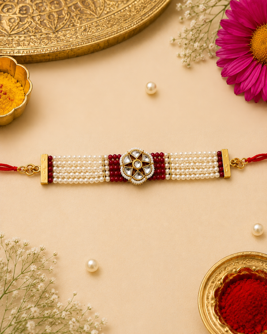 Kundan Work Bracelet Rakhi for Brother with Premium Designer Stone Work