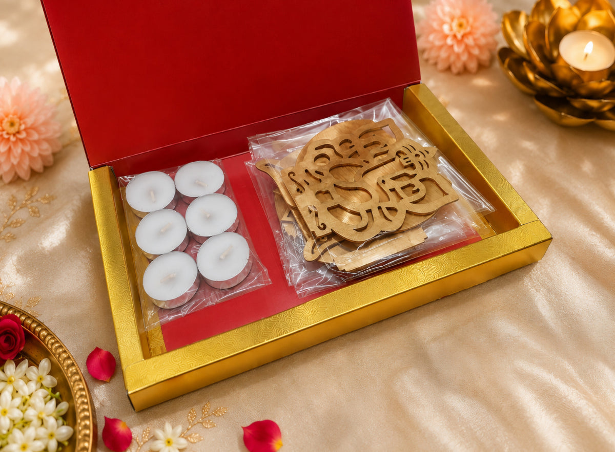 Lakshmi Ganesh decorative diya set with candles for Diwali pooja