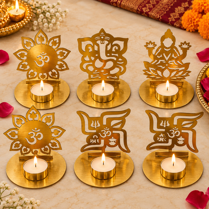 Lakshmi Ganesh Om Swastik MDF diya set of 6 for Diwali decoration