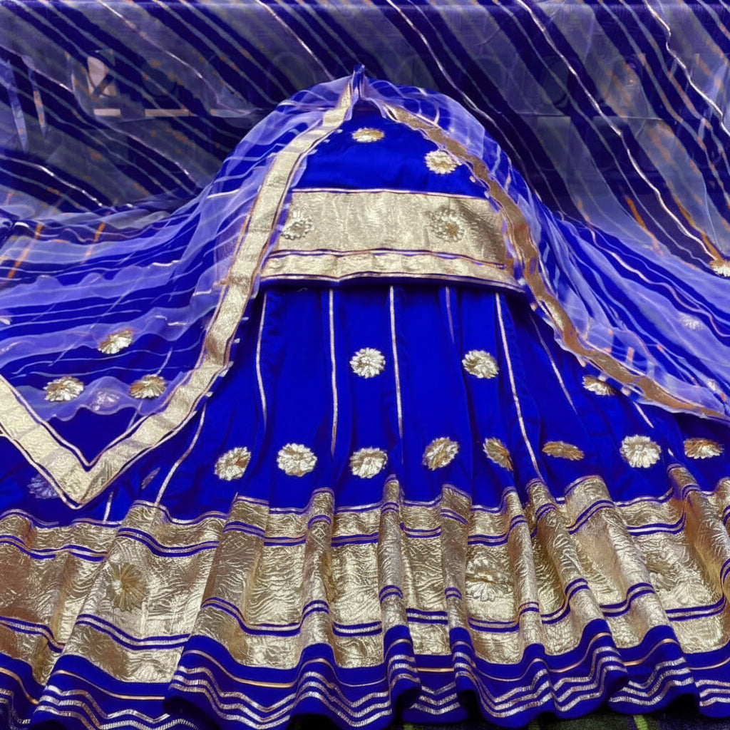 Lehriya satin Rajputi suit in traditional Rajasthani style