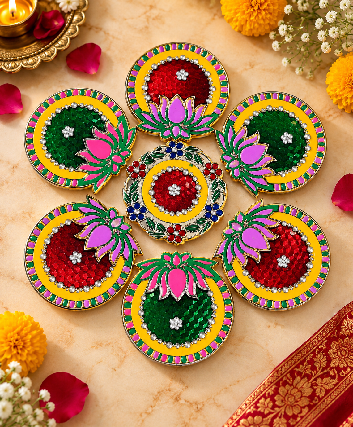 Lotus designer rangoli for Diwali and Lakshmi Puja decoration