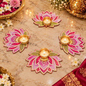 Lotus Floral MDF Rangoli Tealight Holder – Decorative Diya Holder for Festive Decor