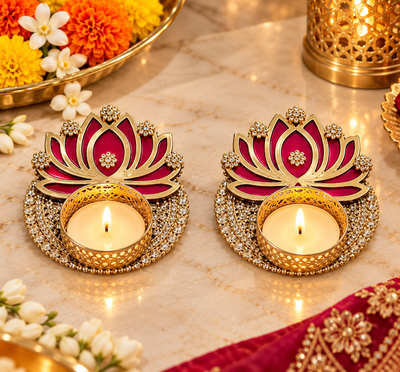 Lotus Floral Tealight Holder Set of 2 – Decorative Diya for Diwali & Festive Decor