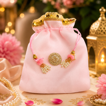 Luxury designer potli bag with intricate gold detailing