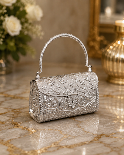 Luxury handcrafted silver clutch purse for weddings and parties
