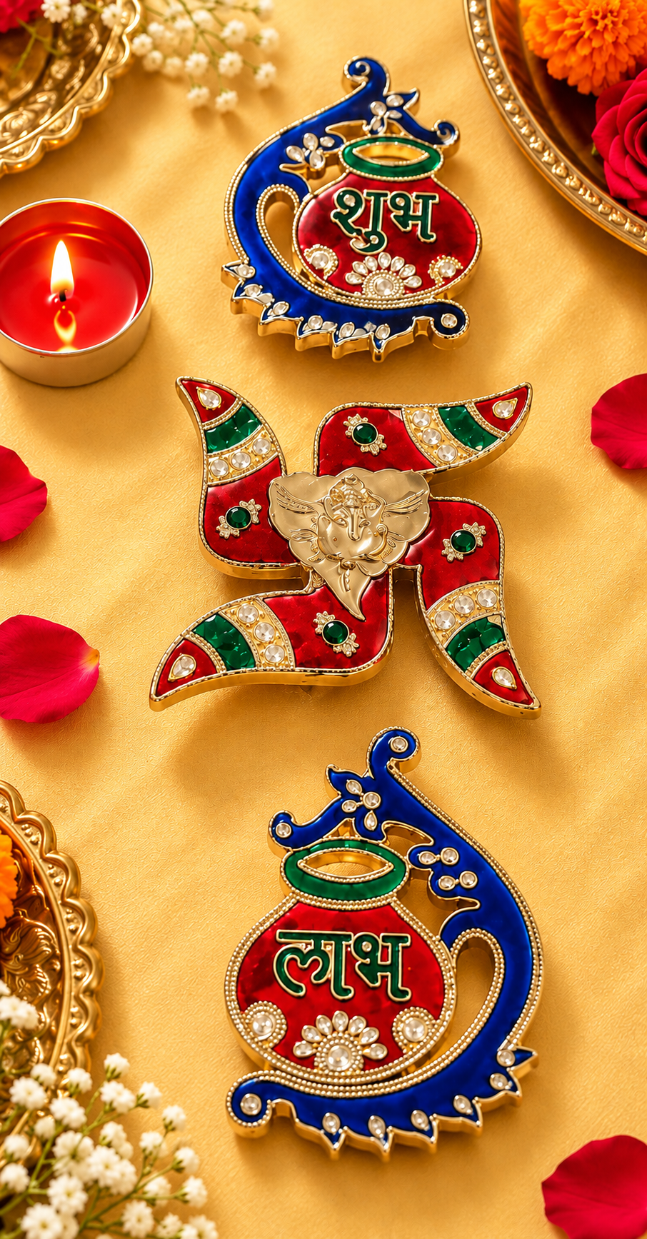Matki design Swastik Shubh Labh reusable acrylic sticker for Diwali decoration