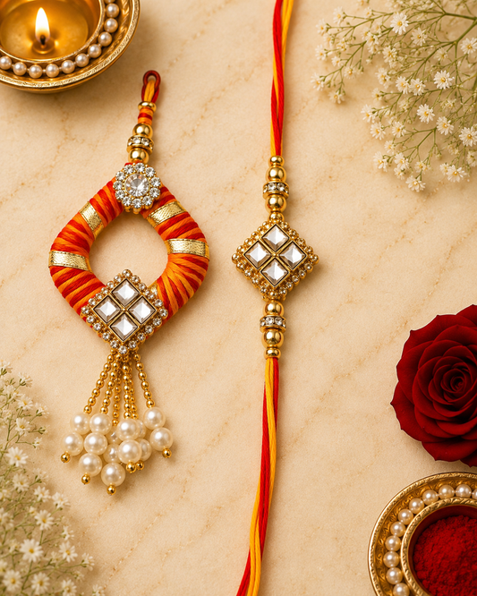 Moli Kalawa Gota Work Bhaiya Bhabhi Rakhi Set