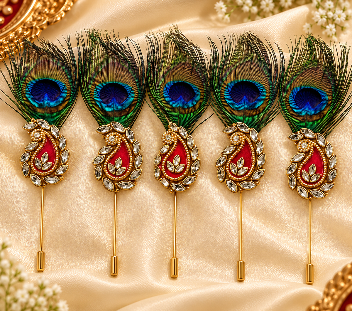 Mor Pankh brooch pin for traditional wedding welcome stoles, swagat dupattas and baraat ceremonies