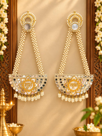 Moti Pearl Mirror Work Shubh Labh Hanging Pair