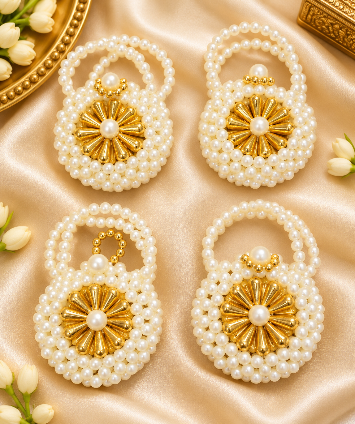 Moti work Sagun coin pouches in a pack of 10 for traditional gifting