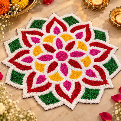 Multicolor Fur Rangoli Mat – 11 Inch Decorative Diwali Rangoli for Home