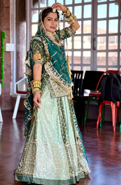 Multicolour odhani in Banarasi fabric for royal Rajputi poshak