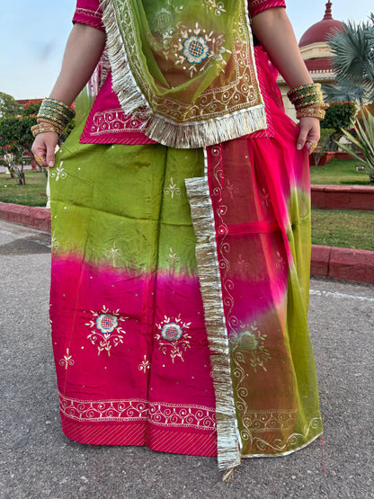 Natural crepe Rajasthani Poshak with detailed traditional hand embroidery