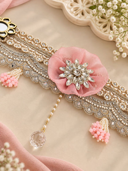 Handcrafted organza flower pearl toran door hanging for festive home decor