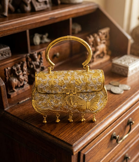 Original brass antique silver gold dual-tone clutch bag for weddings
