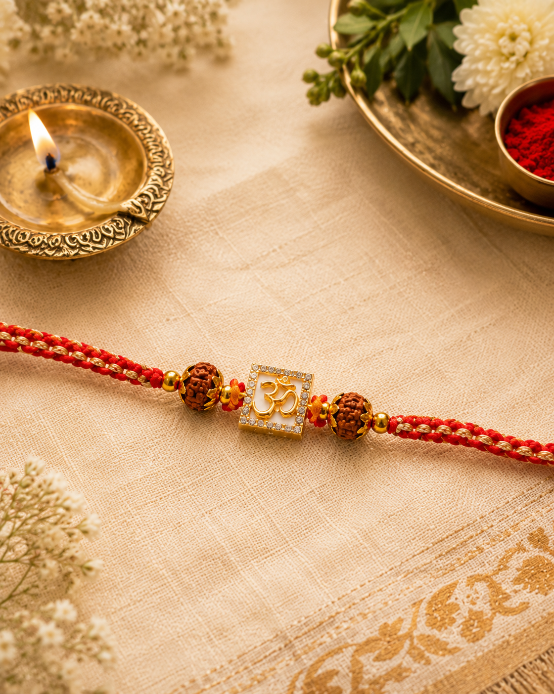 Original Rudraksha Om Rakhi for Brother with Sacred Rudraksha Bead