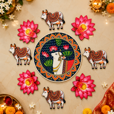 Pichwai Lotus MDF Rangoli Set | Diwali & Festive Décor