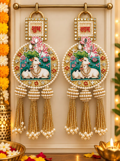 Pichwai Shubh Labh Elegant Hanging Pair