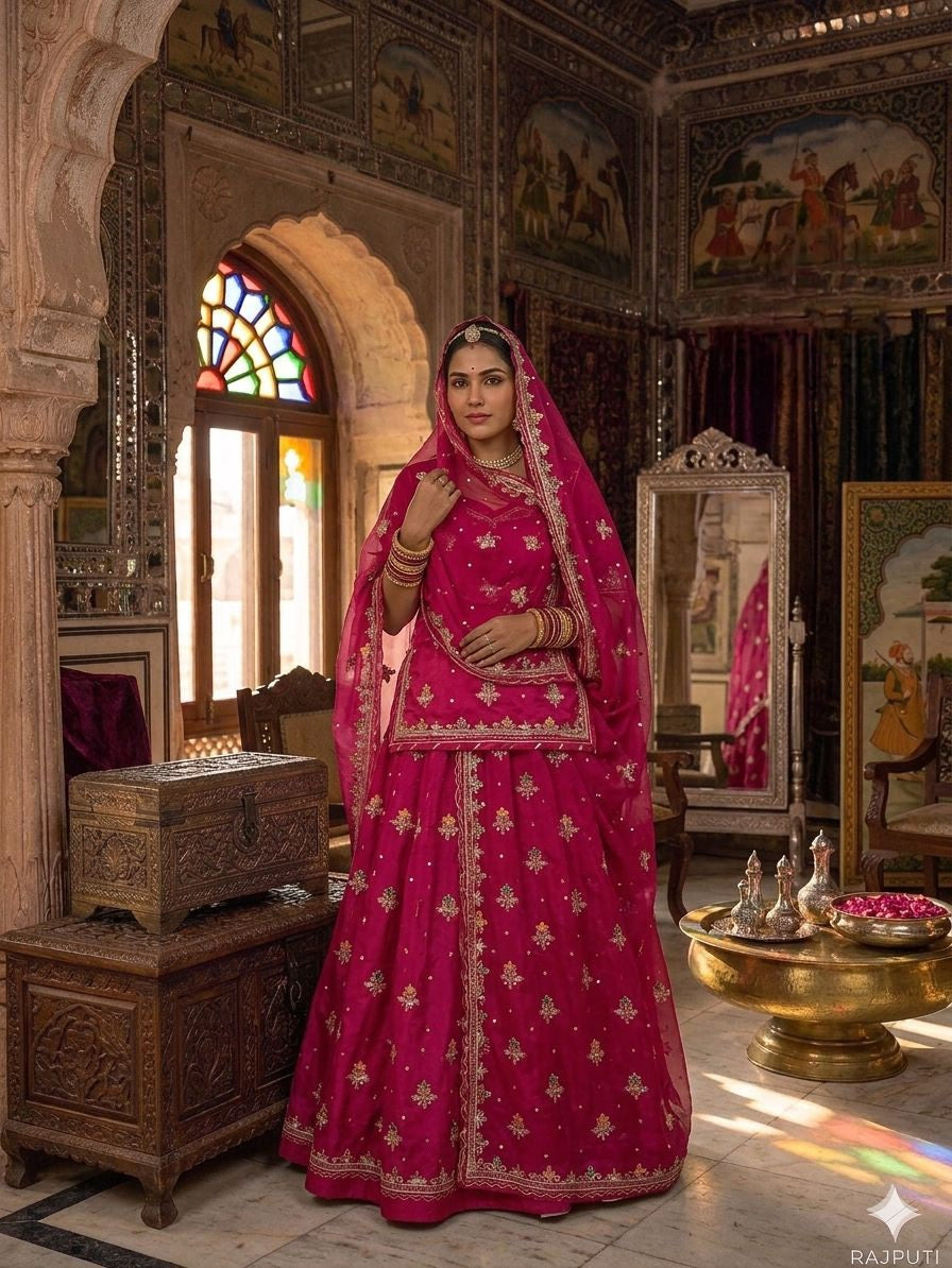 Pink designer Rajputi poshak with Pure Odhani