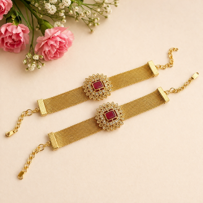 Premium Golden Kundan Bracelet Rakhi for Raksha Bandhan