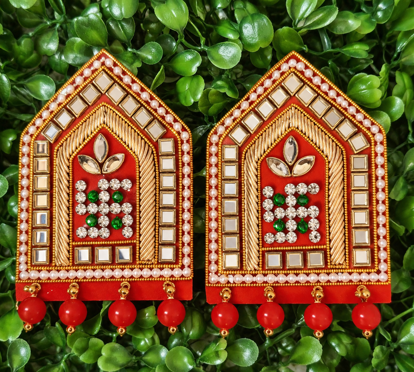 Premium Handcrafted Zardozi Puja Door Tag Pair for Festive Home Decoration