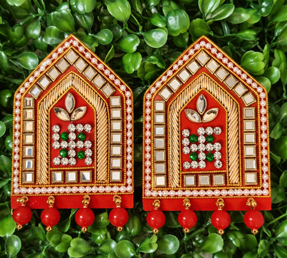 Premium Handcrafted Zardozi Puja Door Tag Pair for Festive Home Decoration