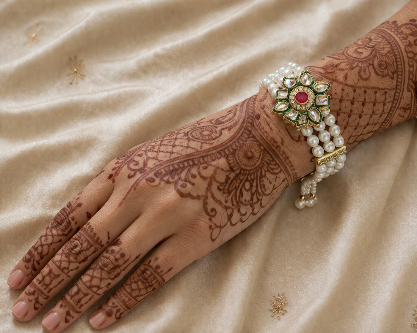 Premium Moti Kundan Bracelet Rakhi for Brother
