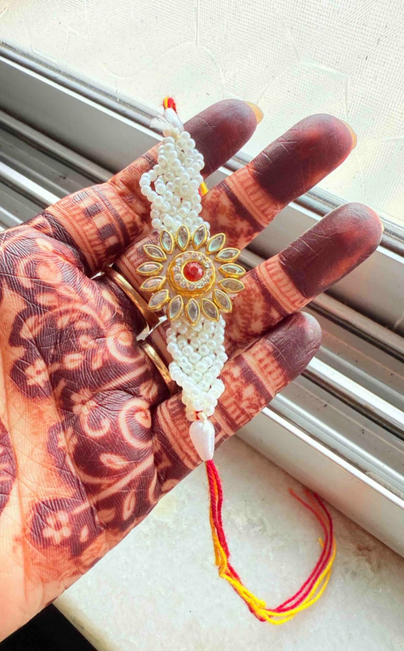 Premium Surya Kundan Pearl Rakhi for Raksha Bandhan