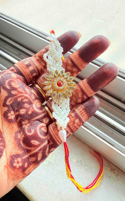 Premium Surya Kundan Pearl Rakhi for Raksha Bandhan