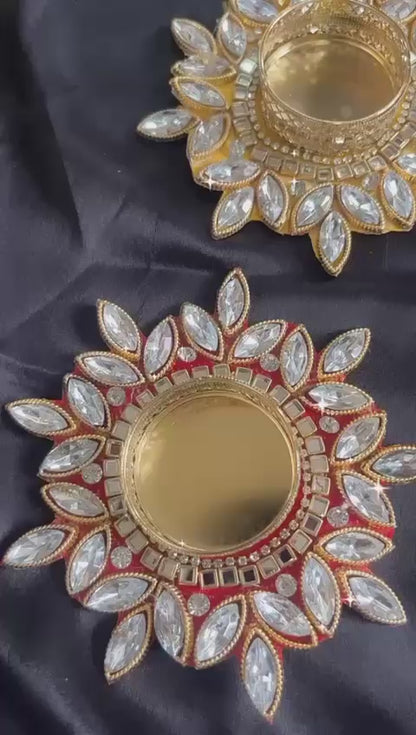Diamond stone designer diya with t light pack of 6