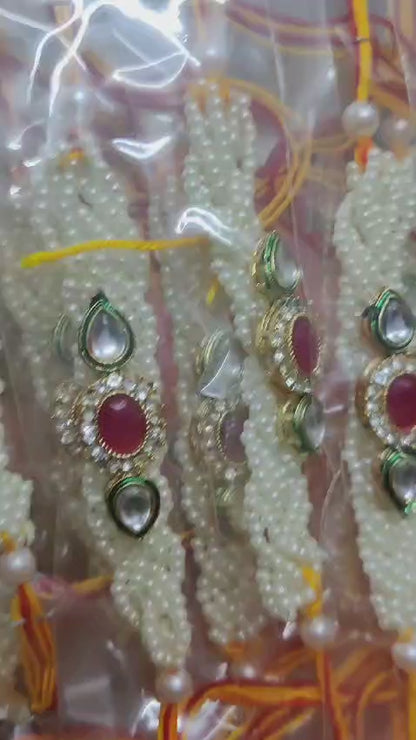 Wonderous handcrafted kundan work pearl Rakhi 💫(pack of 1)