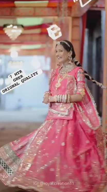 Royal Rajwadi 7 MTR Gher Designer Lehenga Poshak – Premium Georgette with Heavy Odhani & Gotta Work