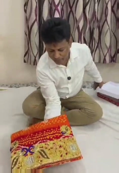Traditional Pure Gajji Silk Kolkata Handmade Pilla Chunri with Bandhani & Zardosi Work
