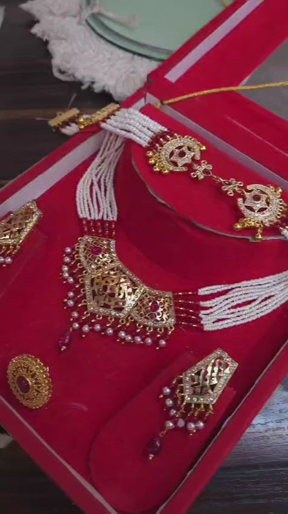 Jadau Jewellery Combo Set with Micro Polish – Royal Bridal Necklace Set for Wedding & Festive Wear (Code: AK)