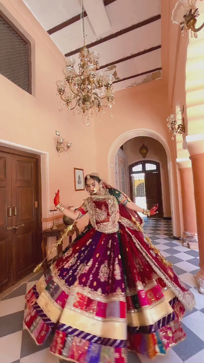 DESIGHNER 6 MTR GHER Premium Qualitya Crep silk Fabric with Royal pure OdhaniHevy Fancy Boder work  Royal Rajputi poshak