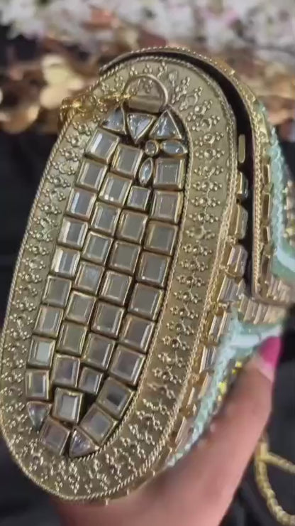 Elegant Handcrafted jadau work Clutch Bag