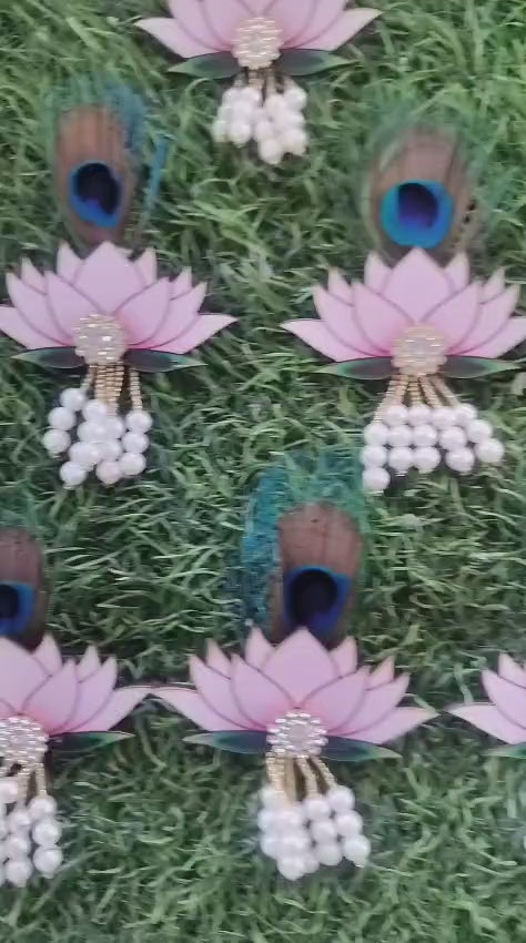 Mor Pankh Lotus Welcome Brooch (Pack of 50) | Peacock Feather Swagat Pins