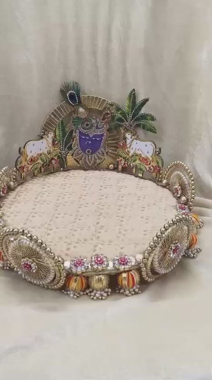 Beautiful Handcrafted Ready Singhasan with 2 cushion 1 tilak stick for Janmashtami & Ganpati Decoration  size 10 inch
