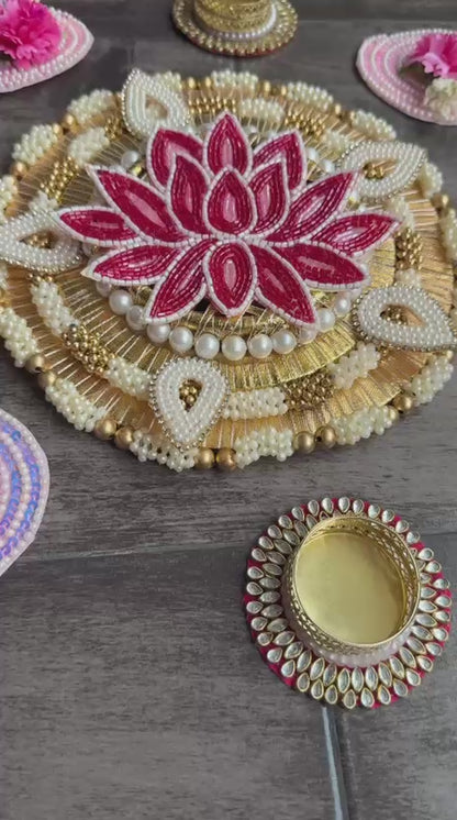 Lotus moti stone work beautiful Rangoli set