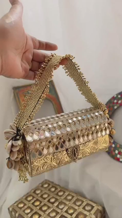 Vintage Gold Tone Mirror Clutch Bag