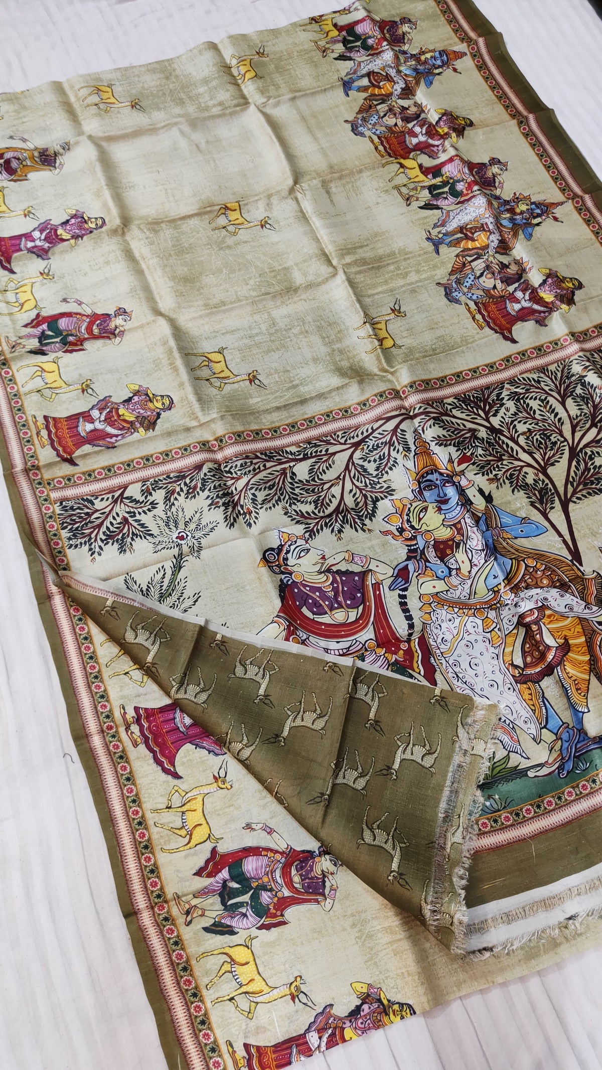 Pure Katan silk digital print saree full view