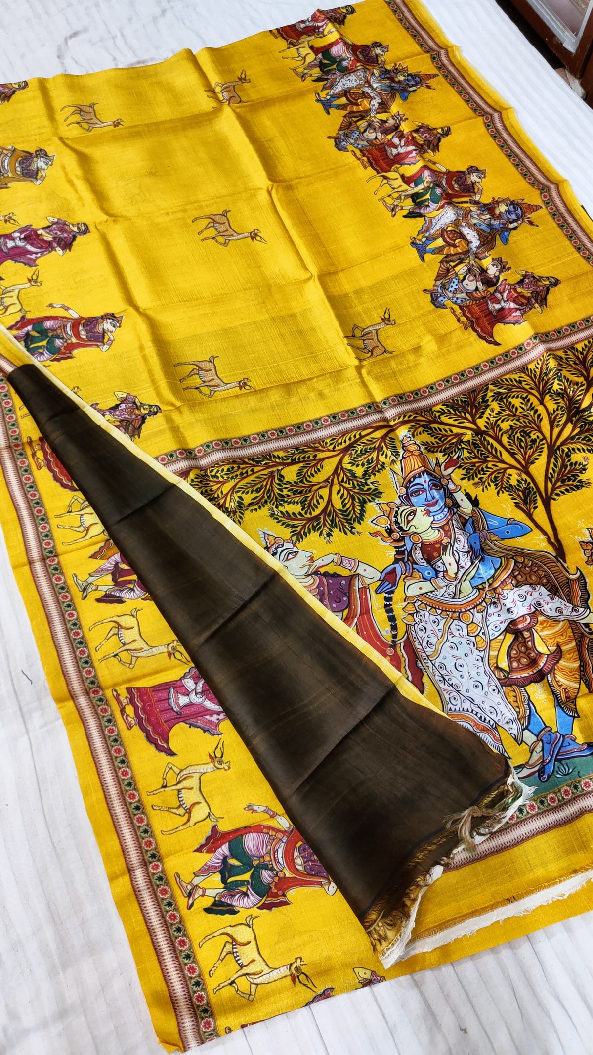 Pure Katan silk saree fabric close-up with luxurious finish