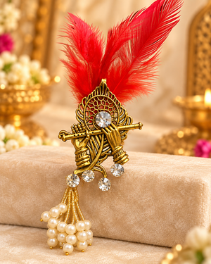 Radha Krishna Murli Mor Pankh Brooch Pack of 25 – Wedding Swagat Accessories