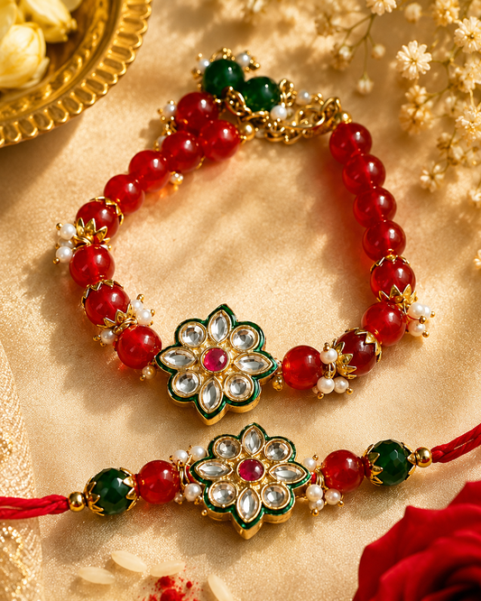 Radiant Bloom Bhaiya Bhabhi Rakhi Set with Designer Bracelet Rakhi for Raksha Bandhan