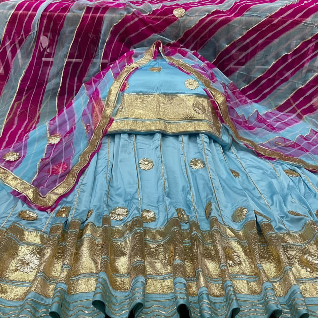 Rajputi Lehriya satin suit with Humrai Pure Odhni
