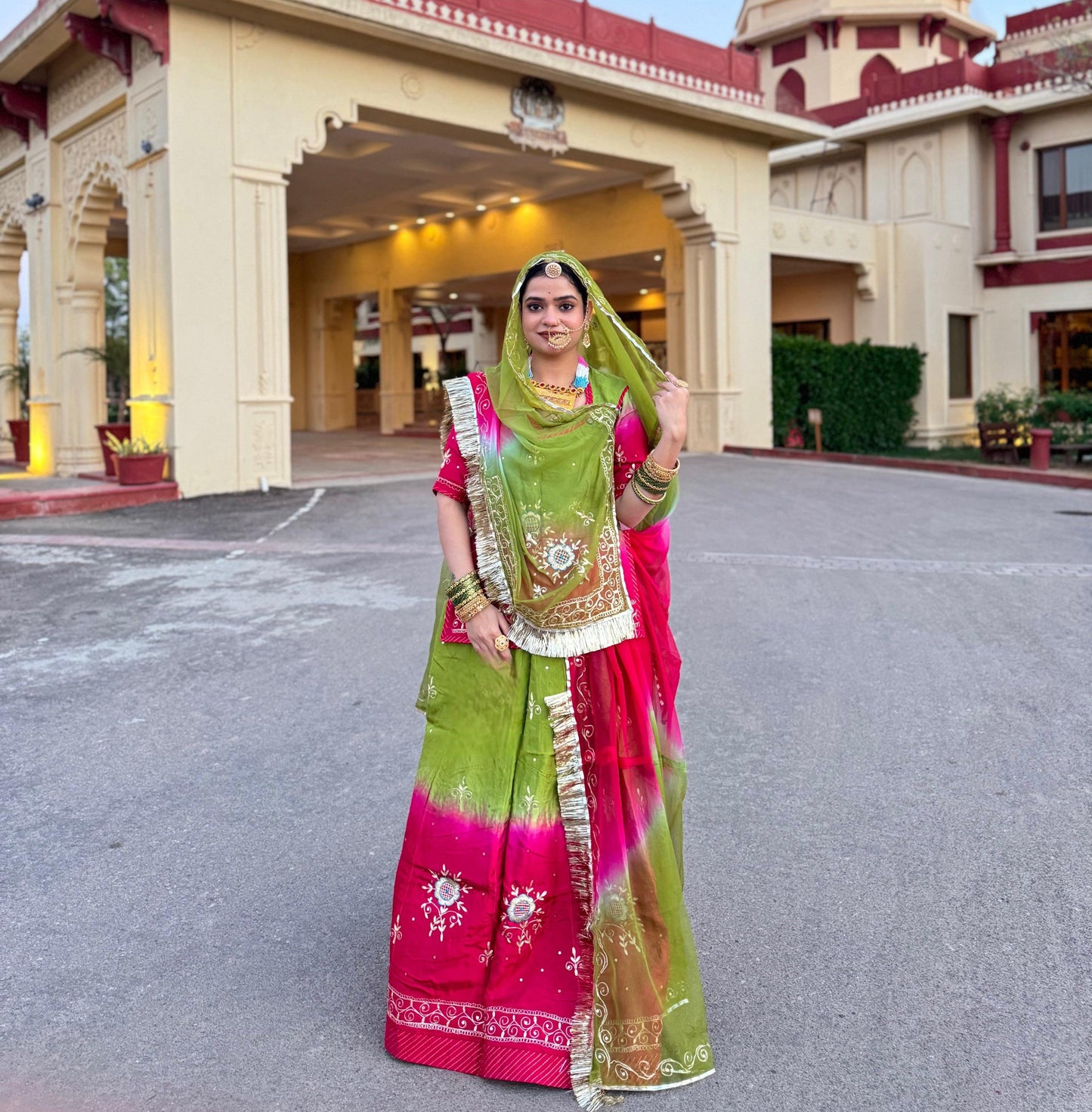 Rajputi Poshak featuring intricate Aari Resham and Kundan handwork