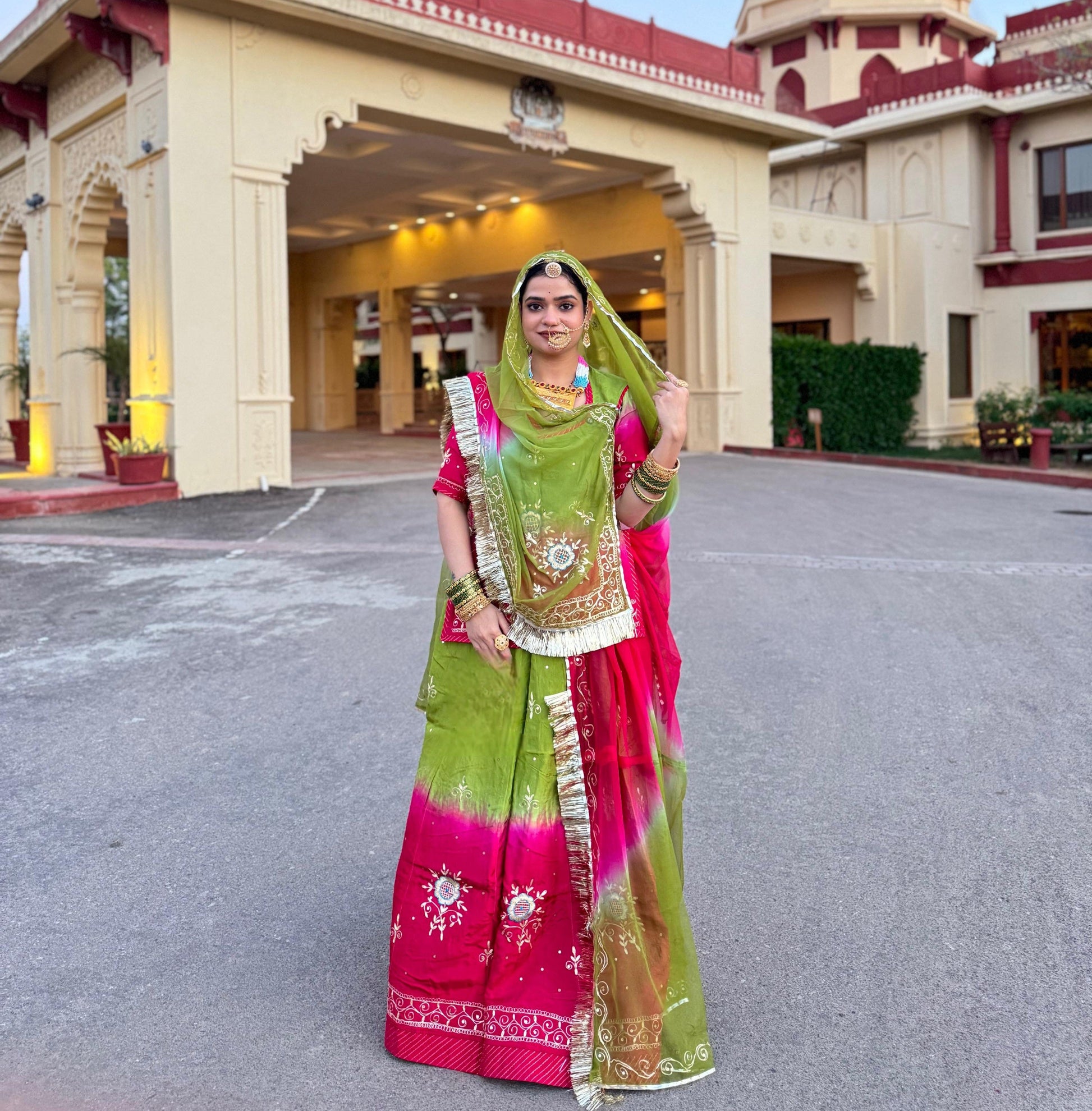 Rajputi Poshak featuring intricate Aari Resham and Kundan handwork